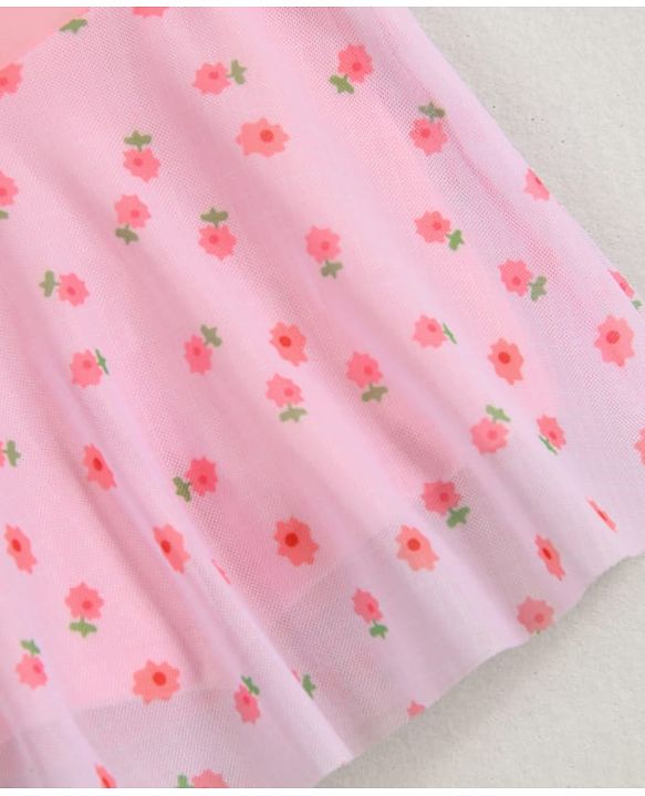Babyhug Sleeveless Two Piece Swimsuit With Floral Print - Pink