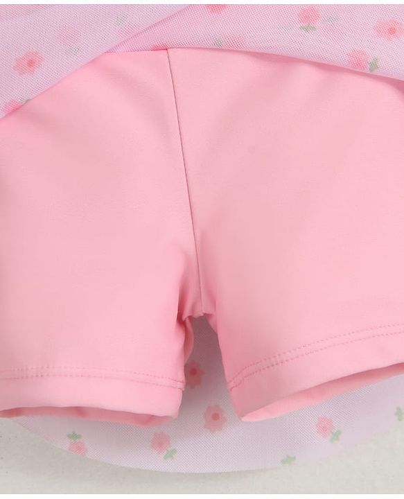 Babyhug Sleeveless Two Piece Swimsuit With Floral Print - Pink