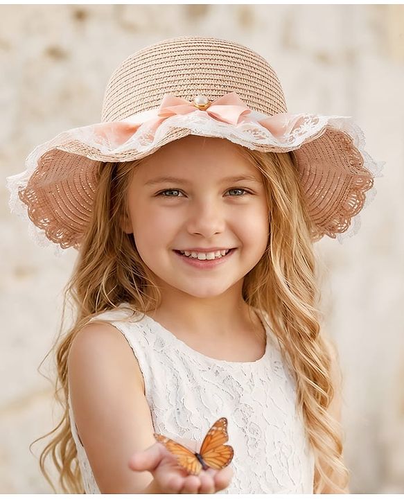 Babyhug Free Size Straw Hat & Sling Bag With Bow Applique - Pink