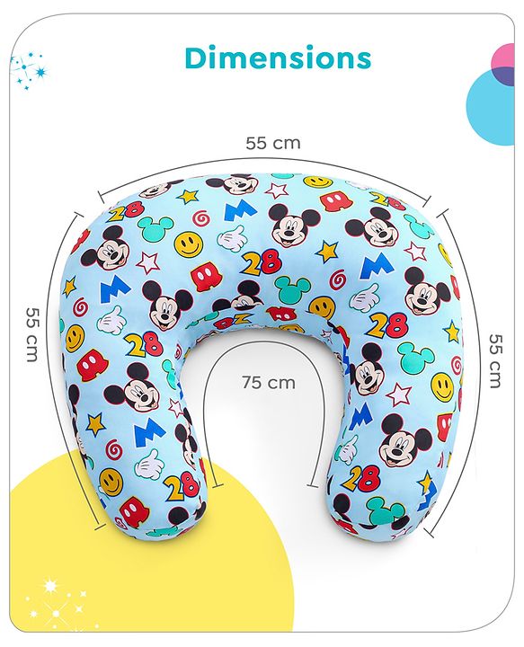 Babyhug Disney C Shape Cotton Feeding Pillow Smiley Mickey Face Print - Blue