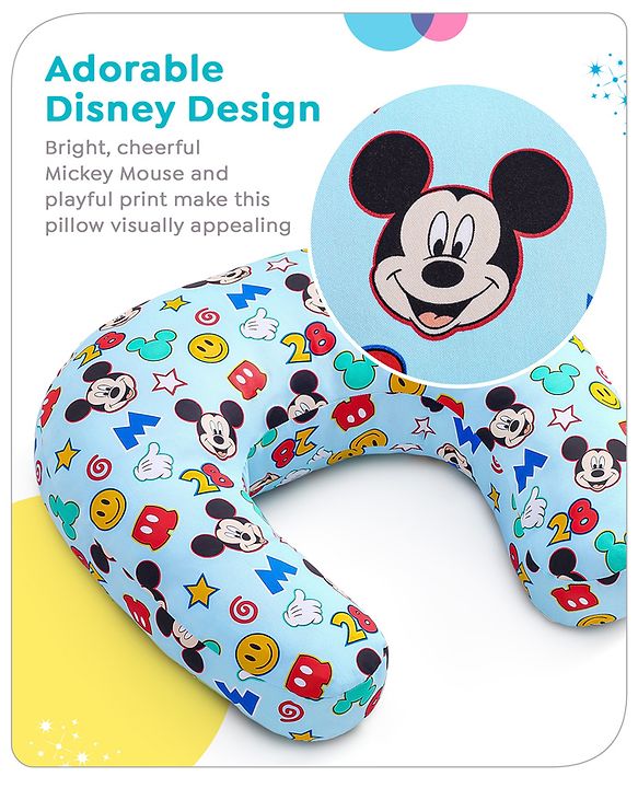 Babyhug Disney C Shape Cotton Feeding Pillow Smiley Mickey Face Print - Blue