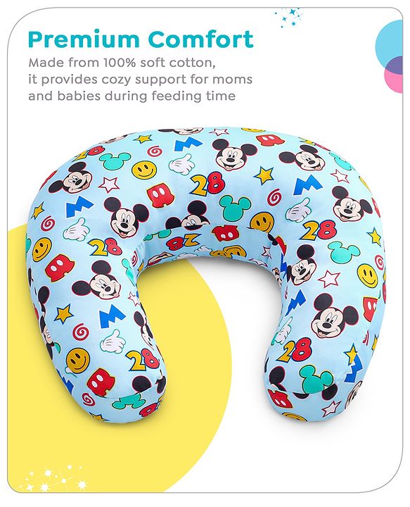 Babyhug Disney C Shape Cotton Feeding Pillow Smiley Mickey Face Print - Blue
