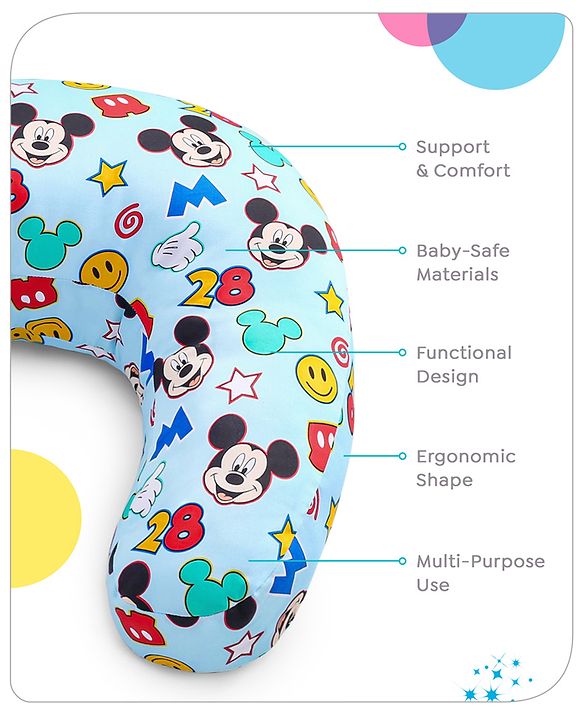 Babyhug Disney C Shape Cotton Feeding Pillow Smiley Mickey Face Print - Blue