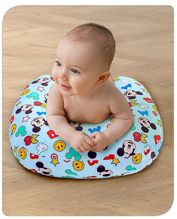 Babyhug Disney C Shape Cotton Feeding Pillow Smiley Mickey Face Print - Blue