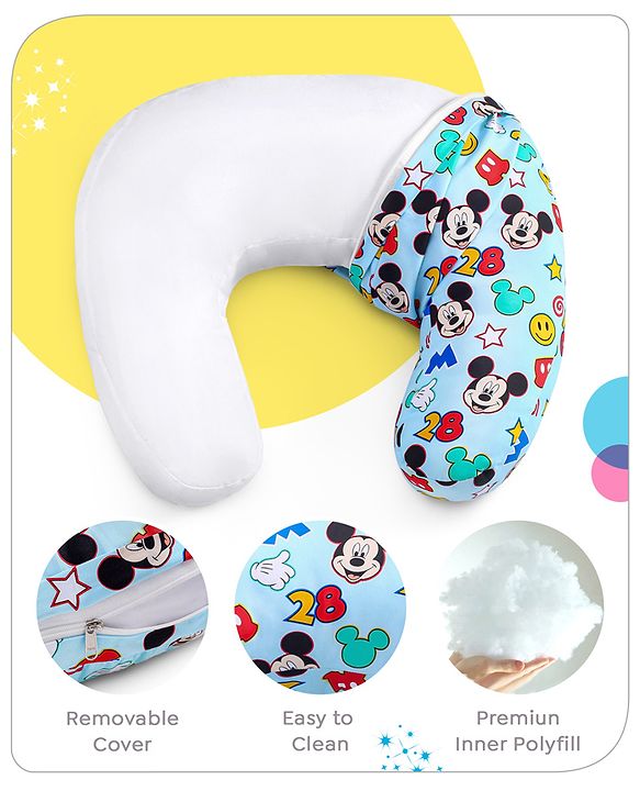 Babyhug Disney C Shape Cotton Feeding Pillow Smiley Mickey Face Print - Blue