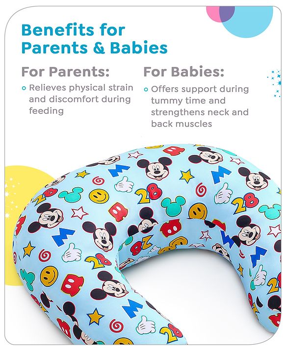Babyhug Disney C Shape Cotton Feeding Pillow Smiley Mickey Face Print - Blue
