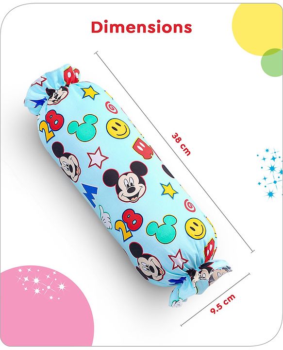Babyhug Disney Cotton Bolsters with Mickey Face Print Set of 2 - Blue