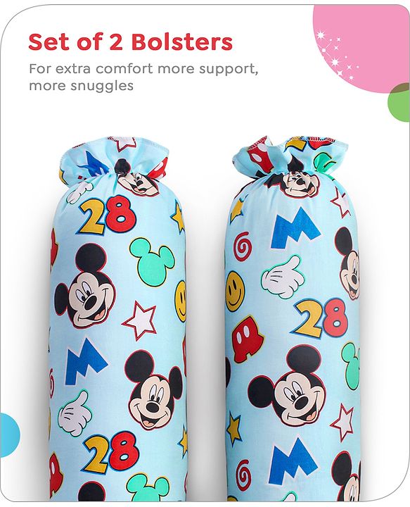 Babyhug Disney Cotton Bolsters with Mickey Face Print Set of 2 - Blue