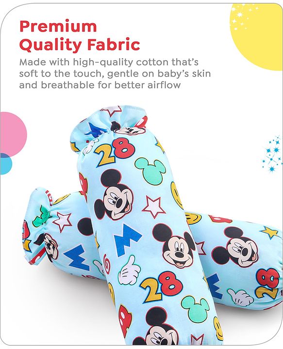 Babyhug Disney Cotton Bolsters with Mickey Face Print Set of 2 - Blue