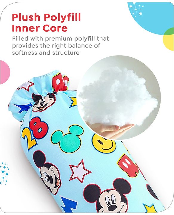 Babyhug Disney Cotton Bolsters with Mickey Face Print Set of 2 - Blue