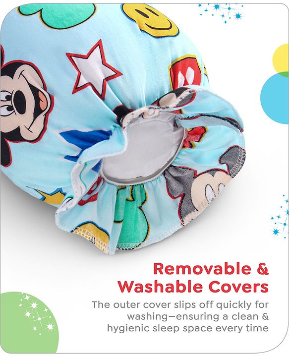 Babyhug Disney Cotton Bolsters with Mickey Face Print Set of 2 - Blue