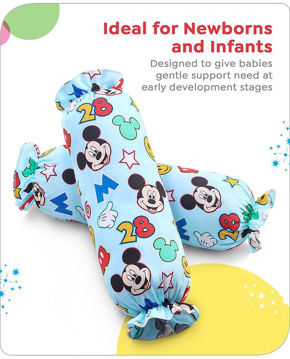 Babyhug Disney Cotton Bolsters with Mickey Face Print Set of 2 - Blue