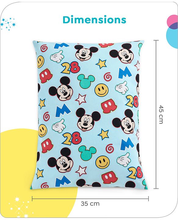 Babyhug Disney Cotton Rectangular Pillow With Smiley Mickey Face Print - Blue