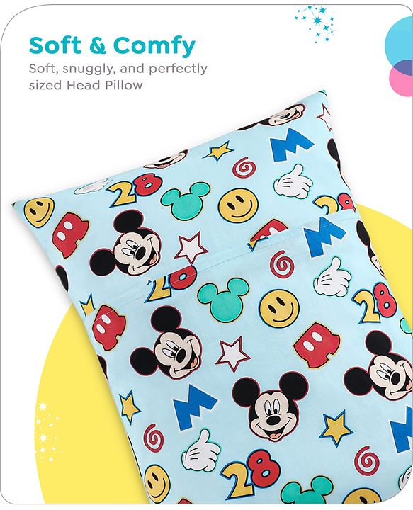 Babyhug Disney Cotton Rectangular Pillow With Smiley Mickey Face Print - Blue