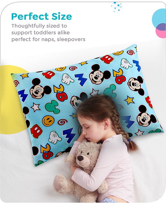 Babyhug Disney Cotton Rectangular Pillow With Smiley Mickey Face Print - Blue