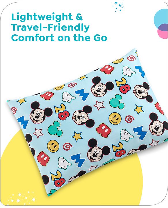 Babyhug Disney Cotton Rectangular Pillow With Smiley Mickey Face Print - Blue