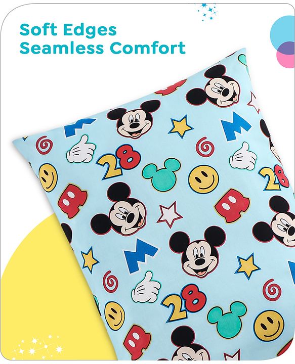 Babyhug Disney Cotton Rectangular Pillow With Smiley Mickey Face Print - Blue