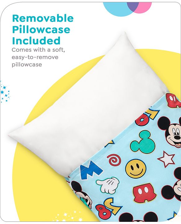 Babyhug Disney Cotton Rectangular Pillow With Smiley Mickey Face Print - Blue