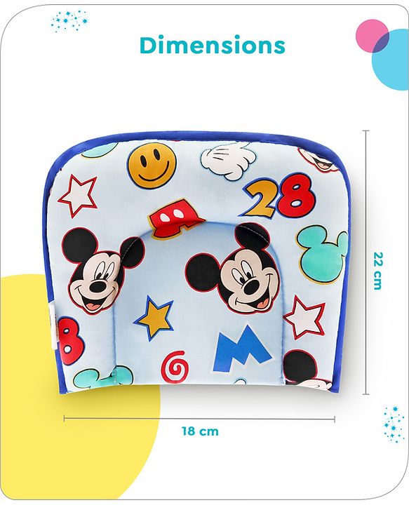 Babyhug Disney Cotton U Shape Pillow with Smiley Mickey Face Print - Blue
