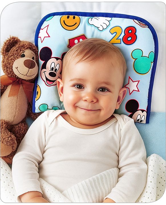 Babyhug Disney Cotton U Shape Pillow with Smiley Mickey Face Print - Blue