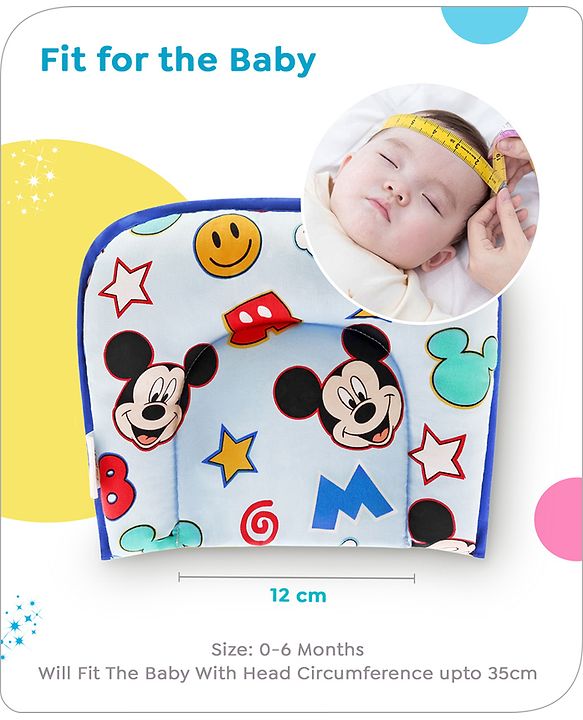 Babyhug Disney Cotton U Shape Pillow with Smiley Mickey Face Print - Blue