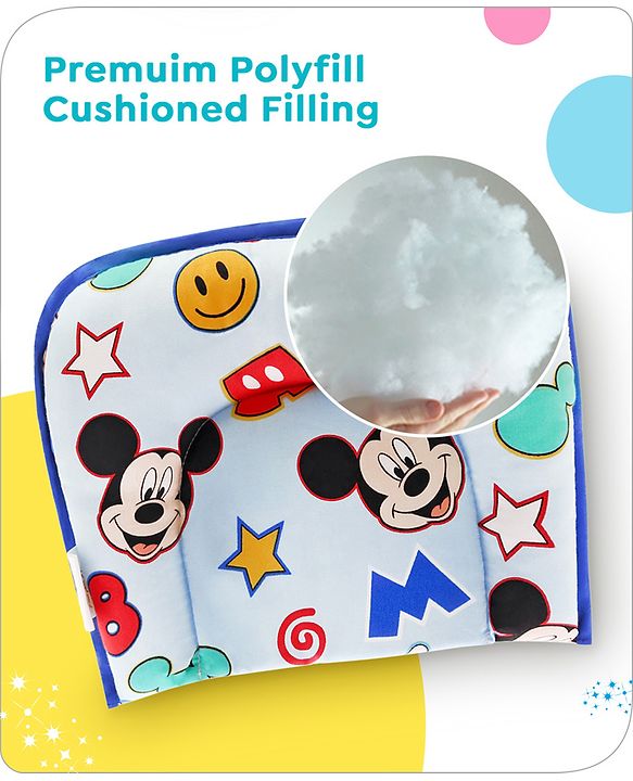 Babyhug Disney Cotton U Shape Pillow with Smiley Mickey Face Print - Blue