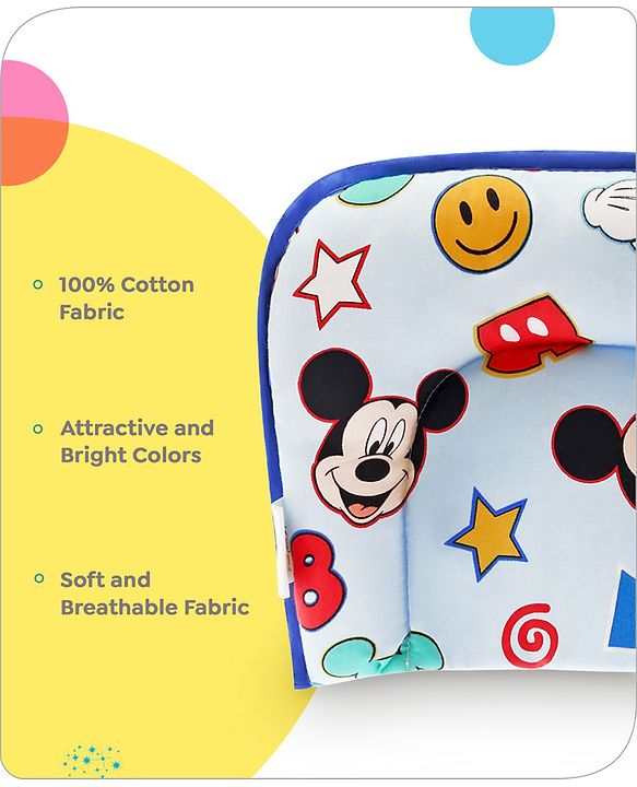 Babyhug Disney Cotton U Shape Pillow with Smiley Mickey Face Print - Blue