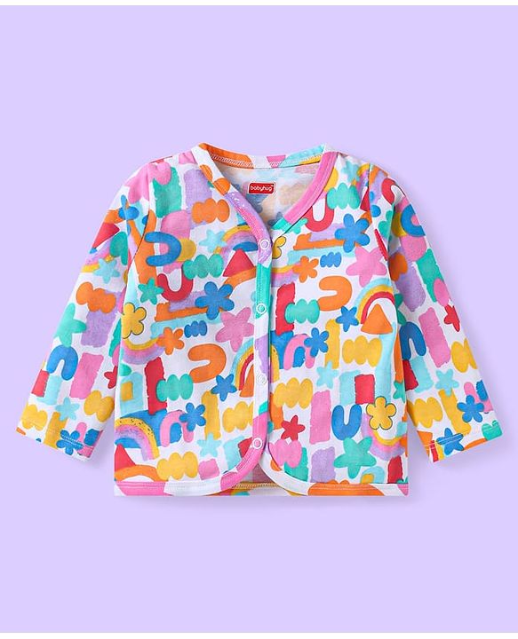 Babyhug Single Jersey Knit Full Sleeves Printed Night Suit - White