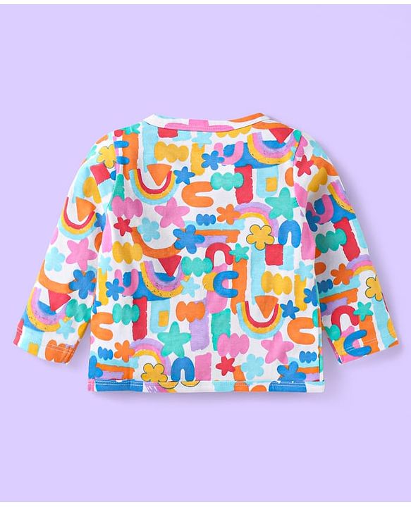 Babyhug Single Jersey Knit Full Sleeves Printed Night Suit - White