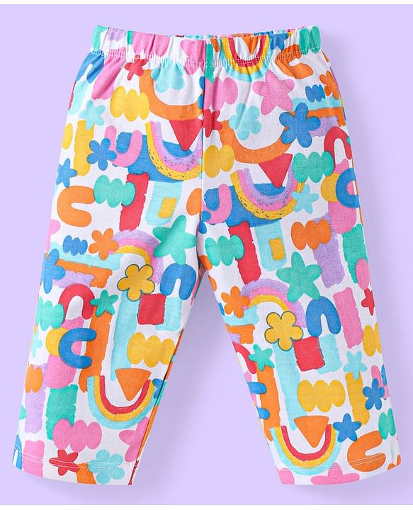 Babyhug Single Jersey Knit Full Sleeves Printed Night Suit - White