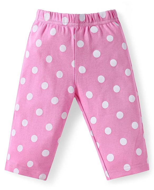 Babyhug Interlock Knit Full Sleeves Night Suit With Polka Dot Print - Pink