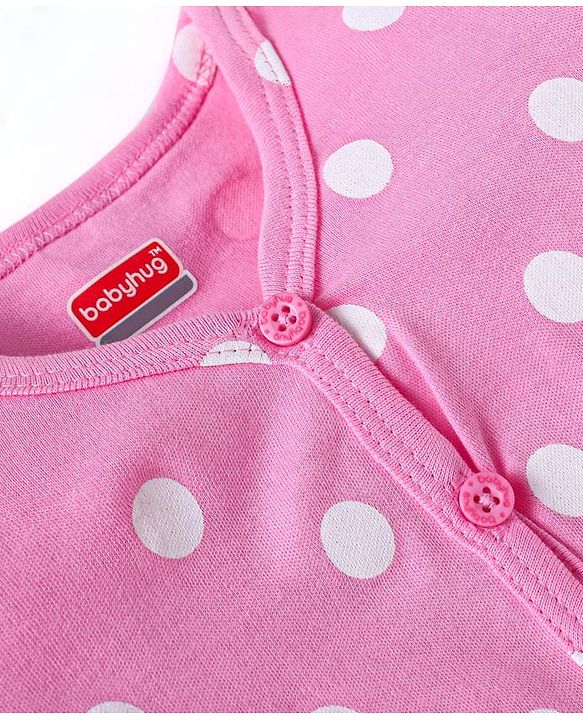 Babyhug Interlock Knit Full Sleeves Night Suit With Polka Dot Print - Pink