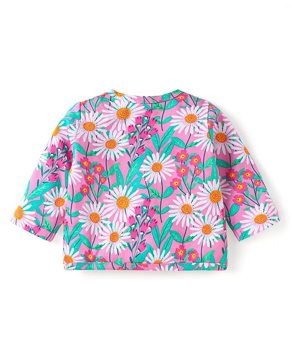 Babyhug Single Jersey Knit Full Sleeves Night Suit With Floral Print - Purple