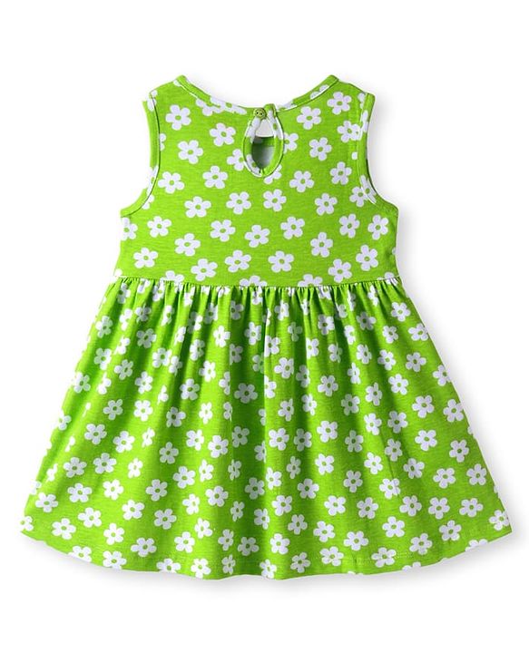 Babyhug Single Jersey Knit Sleeveless Frock with Floral Print & Bow Applique - Green