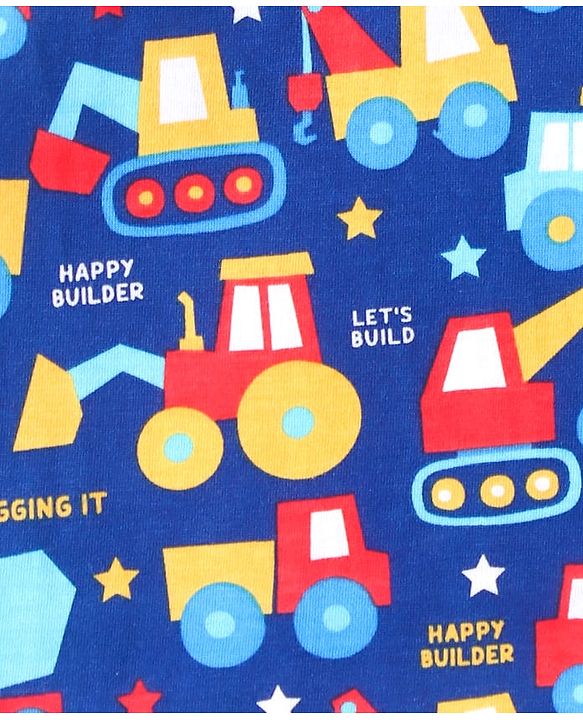 Babyhug 100% Cotton Knit Half Sleeves Sando Vests With Construction Vehicles Print Pack of 3 - Red Yellow & Navy Blue