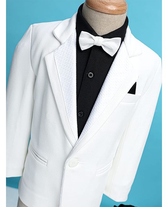 Babyhug Woven Full Sleeves Solid 3 Piece Party Suit With Bow - Black & White