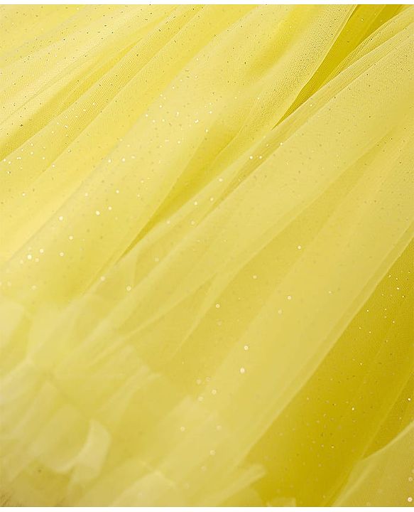 Babyhug Woven Sleeveless Solid Mesh Party Dress With 3D Floral Applique - Light Yellow