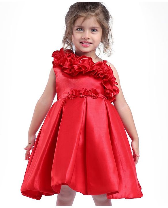 Babyhug Mesh Woven Sleeveless Party Dress With Floral Corsage - Pink