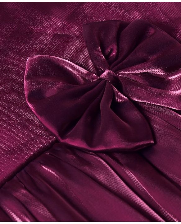 Babyhug Woven Half Puffed Sleeves Party Dress With Bow Applique - Wine