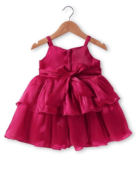 Babyhug Woven Sleeveless Party Dress With Bow Applique - Dark Pink