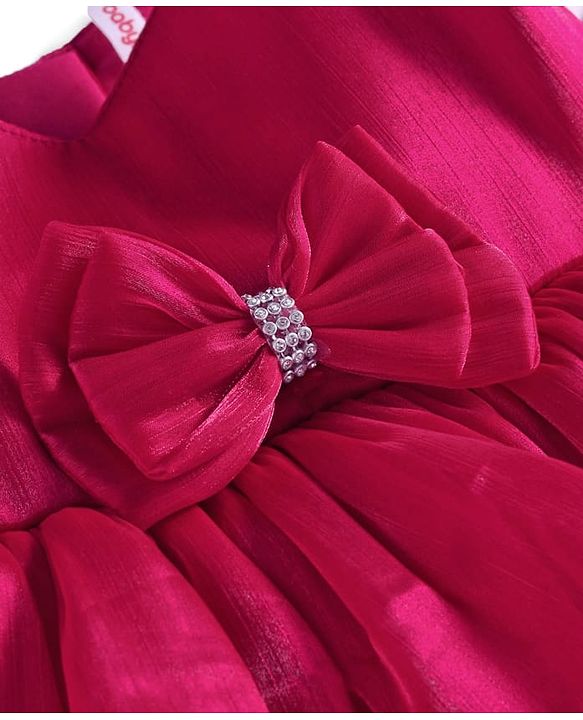 Babyhug Woven Sleeveless Party Dress With Bow Applique - Dark Pink