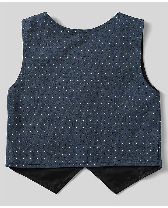 Babyhug Woven Full Sleeves Polka Dot Printed 3 Piece Party Suit With Bow - Blue & Black