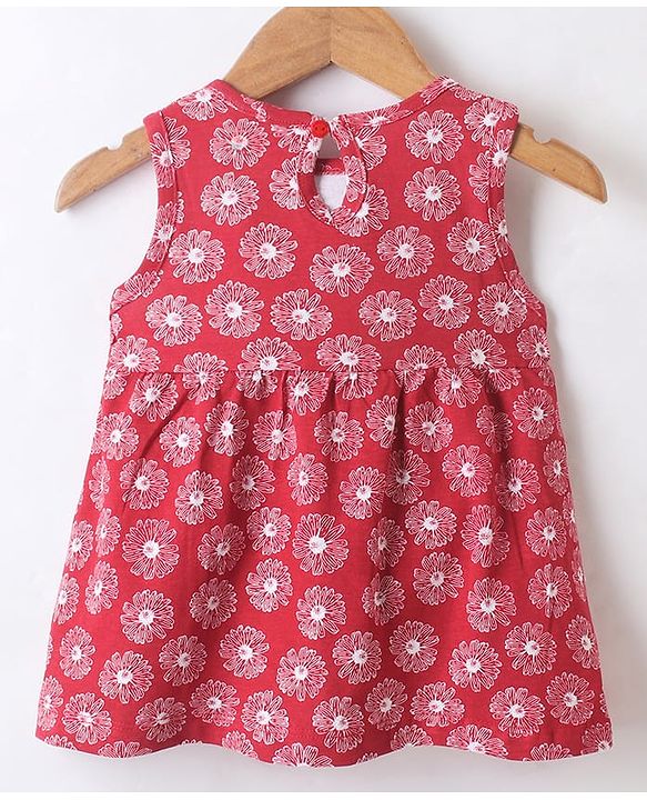 Babyhug Single Jersey Knit Sleeveless Frocks With Floral Applique - Pink