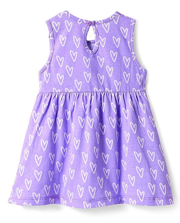Babyhug Single Jersey Knit Sleeveless Frock With Heart Print & Bow Applique - Lilac