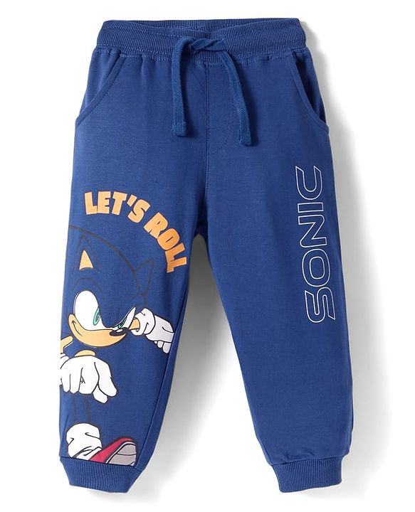 Babyhug Cotton Knit Full Length Lounge Pant with Sonic Print - Navy Blue