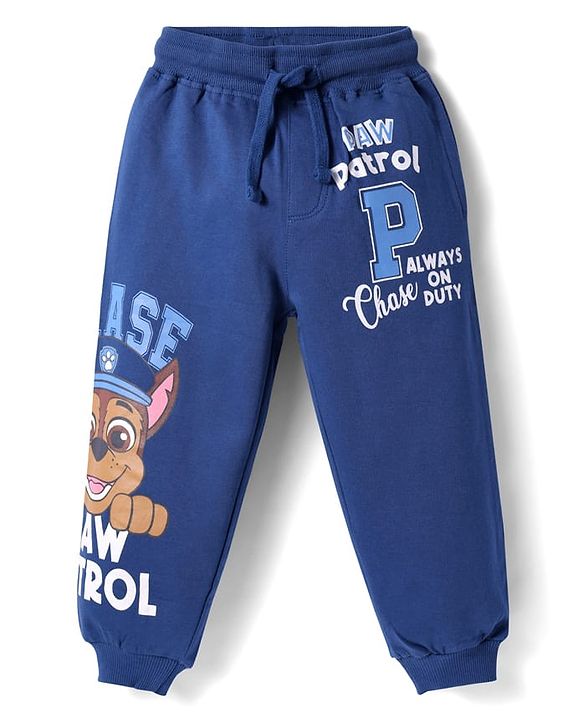 Babyhug Cotton Looper Knit Full Length Lounge Pant with Paw Patrol Print - Navy Blue