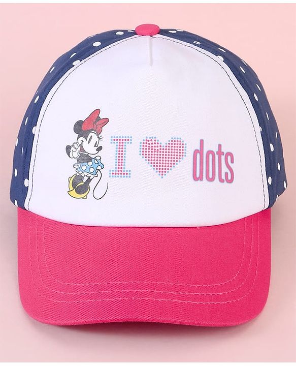 Babyhug Baseball Cap with Minnie Mouse & Text Print White & Navy Blue - Diameter 14cm