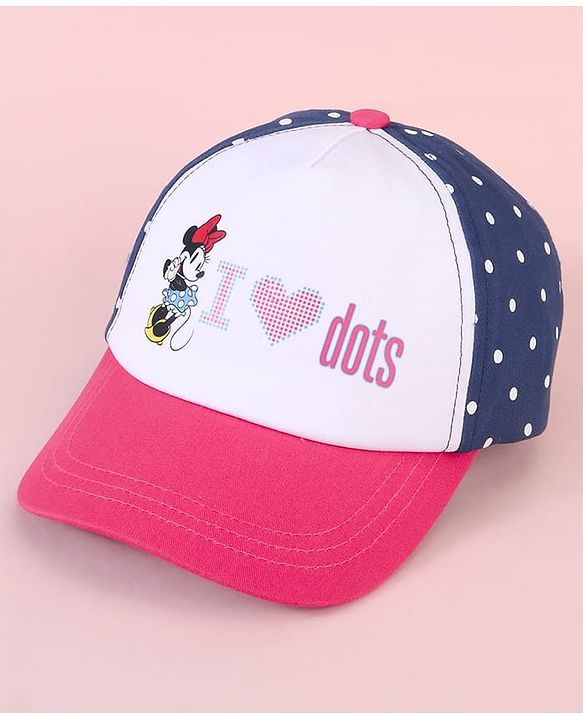 Babyhug Baseball Cap with Minnie Mouse & Text Print White & Navy Blue - Diameter 14cm