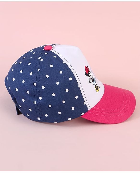 Babyhug Baseball Cap with Minnie Mouse & Text Print White & Navy Blue - Diameter 14cm