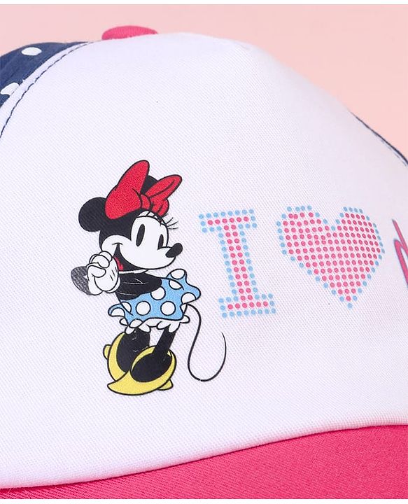 Babyhug Baseball Cap with Minnie Mouse & Text Print White & Navy Blue - Diameter 14cm